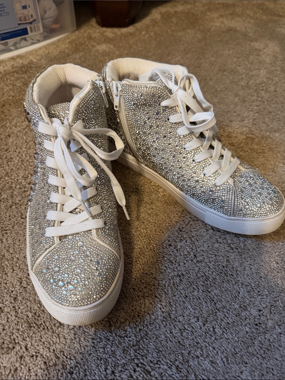 Sparkling Silver High-Top Sneaker with Rhinestones